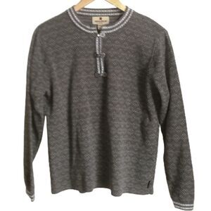 WOOLRICH Fair Isles Grey Long Sleeves Cotton Half-button Sweatshirt Size Small